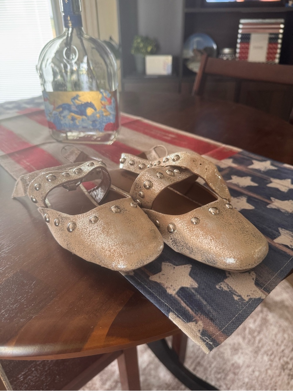 Free People Metallic Champagne Studded Mary Jane Flats size 6 - Picture 5 of 10